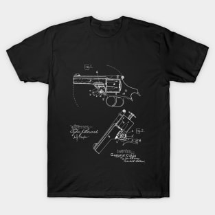 Revolving Fire Arm Vintage Patent Hand Drawing T-Shirt